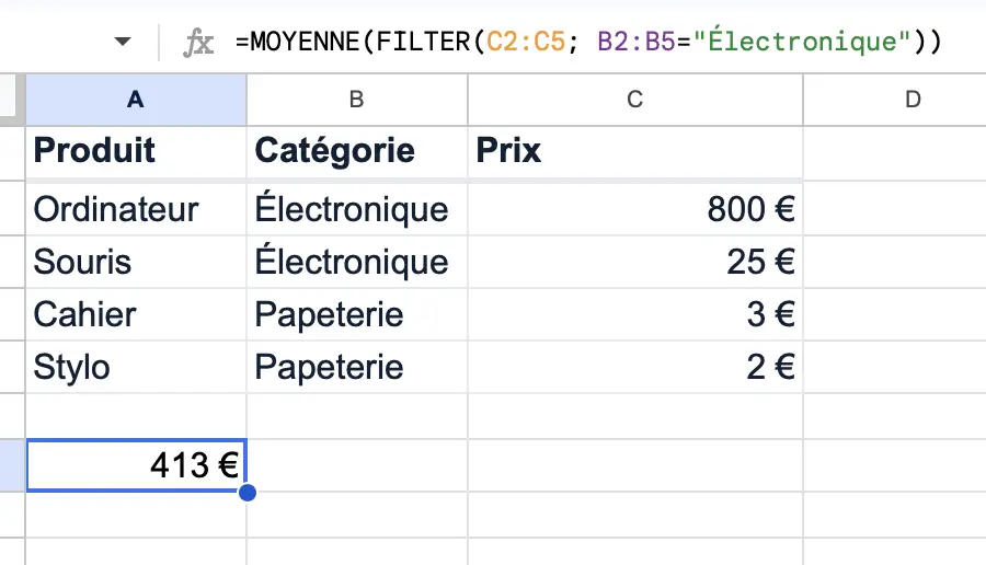 fonction filter google sheets fonction moyenne
