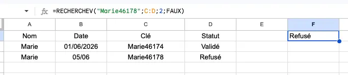 Fonction RECHERCHEV avec plusieurs critères Google Sheets