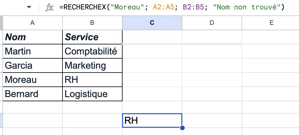 fonction RECHERCHEX exemple d'utilisation RH