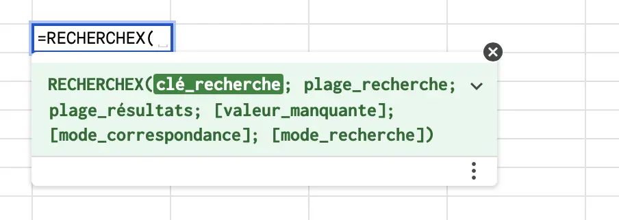Fonction RECHERCHEX syntaxe
