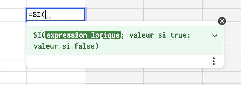 fonction si googl sheets syntaxe 