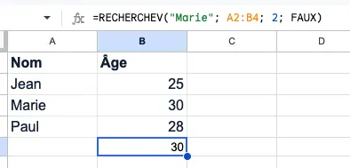 recherchev google sheets tableau exemple