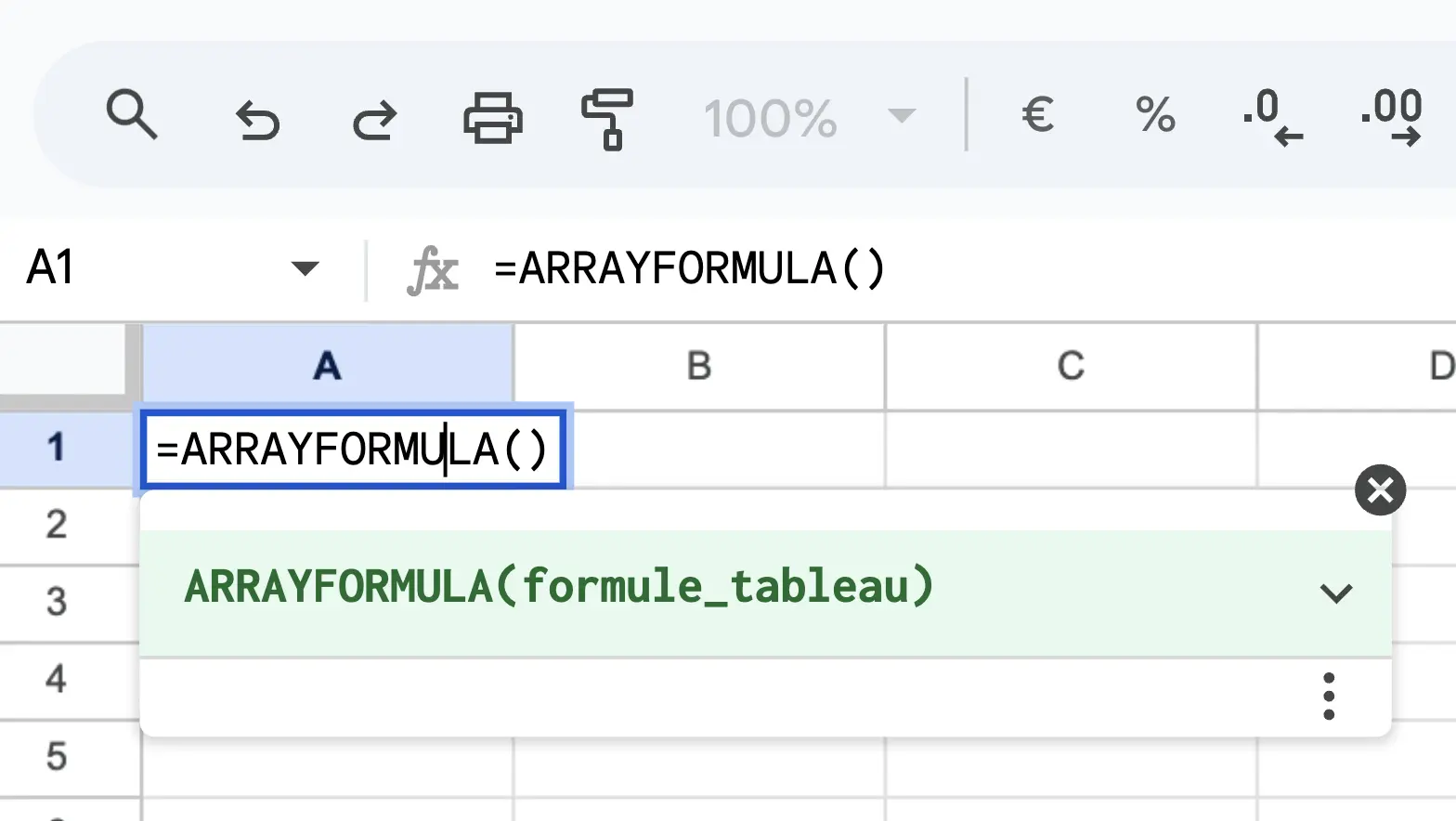 fonction ARRAYFORMULA sur google sheets 