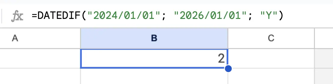 fonction datedif calculer le nombre d'années entre deux dates 