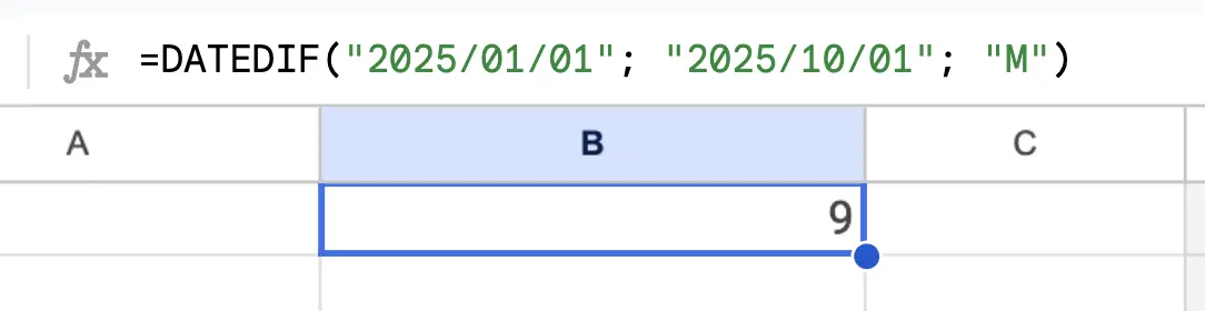 fonction datedif calculer le nombre de mois entre deux dates 