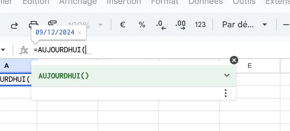 Fonction Google Sheets Aujourdhui