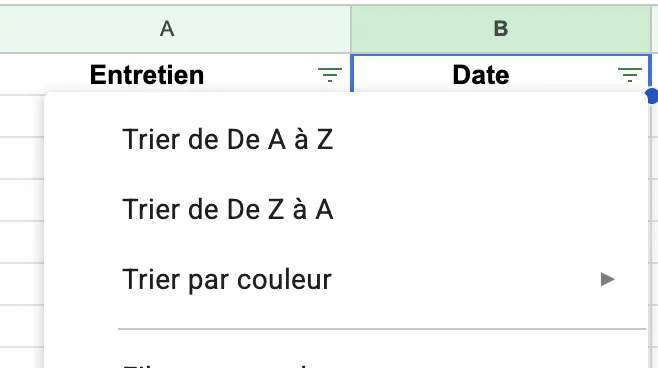 trier les dates sur google sheets dans l'ordre croissant ou décroissant