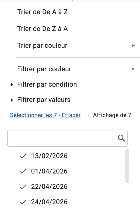 trier par date avec un filtre par valeurs