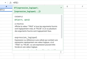 Fonction ET Google Shees