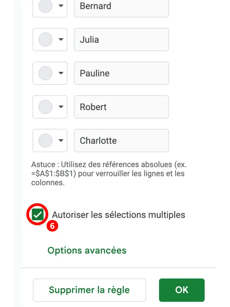 Activer l'option choix mutliple sur une liste déroulante Google Sheets