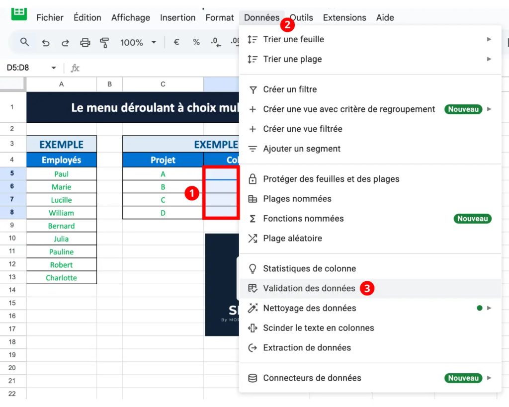 Comment créer une liste déroulante Google Sheets
