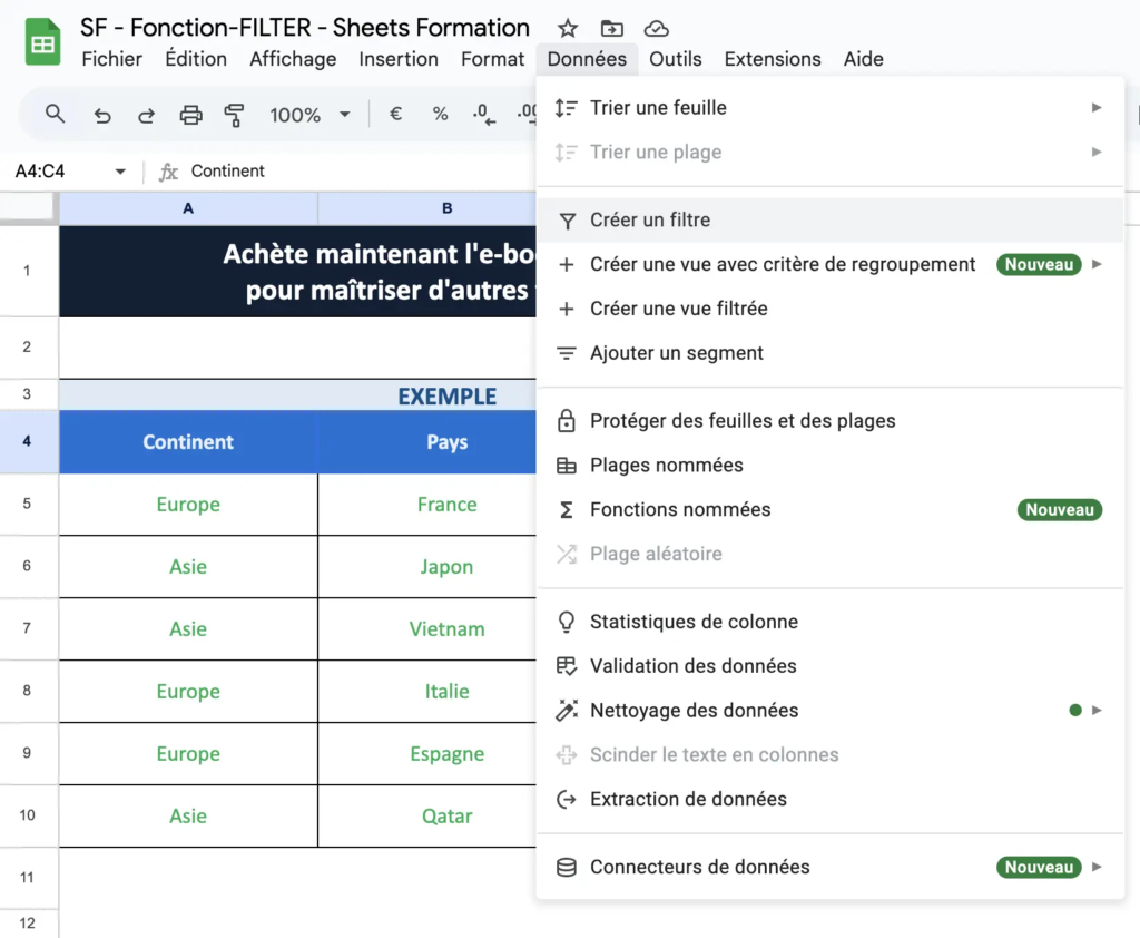 Filtres Google Sheets