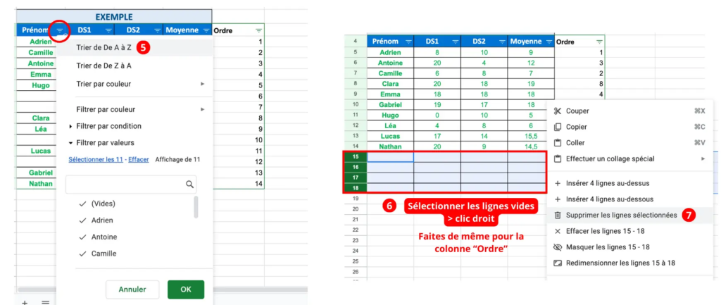 Supprimer les lignes vides d'un tableau Google Sheets 2