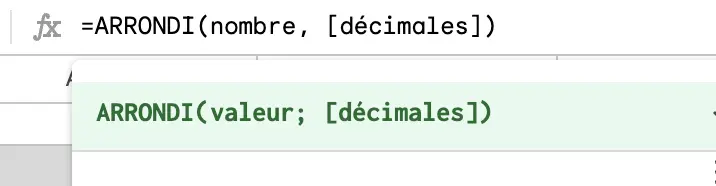 fonction arrondi google sheets formule