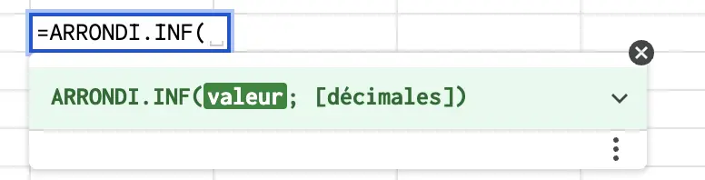 fonction ARRONDI.SUP google sheets
