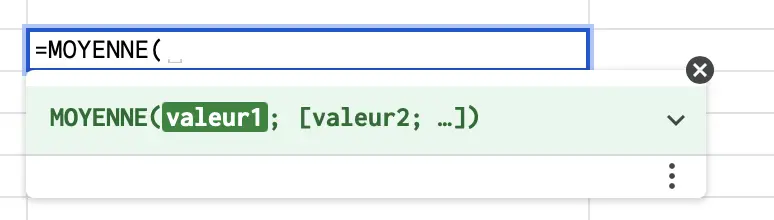 fonction moyenne google sheets syntaxe
