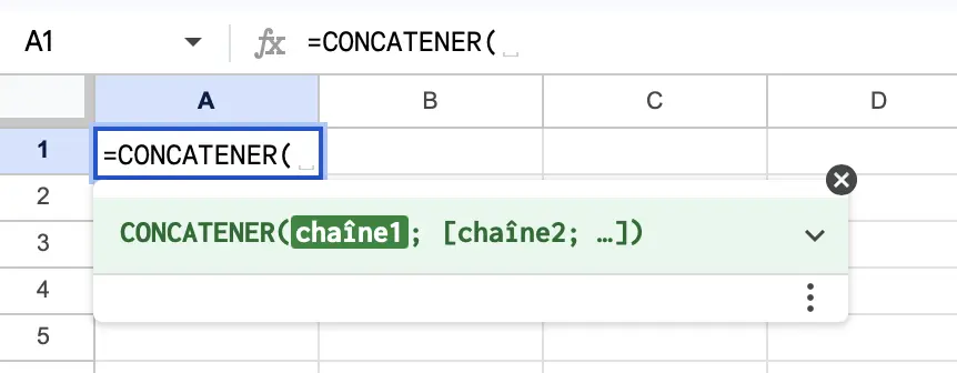 Syntaxe de la fonction CONCATENER