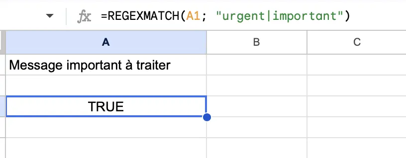 Fonction REGEXMATCH Google Sheets cellule contient un mot ou un autre