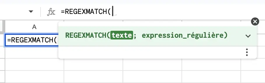 fonction REGEXMATCH google sheets syntaxe