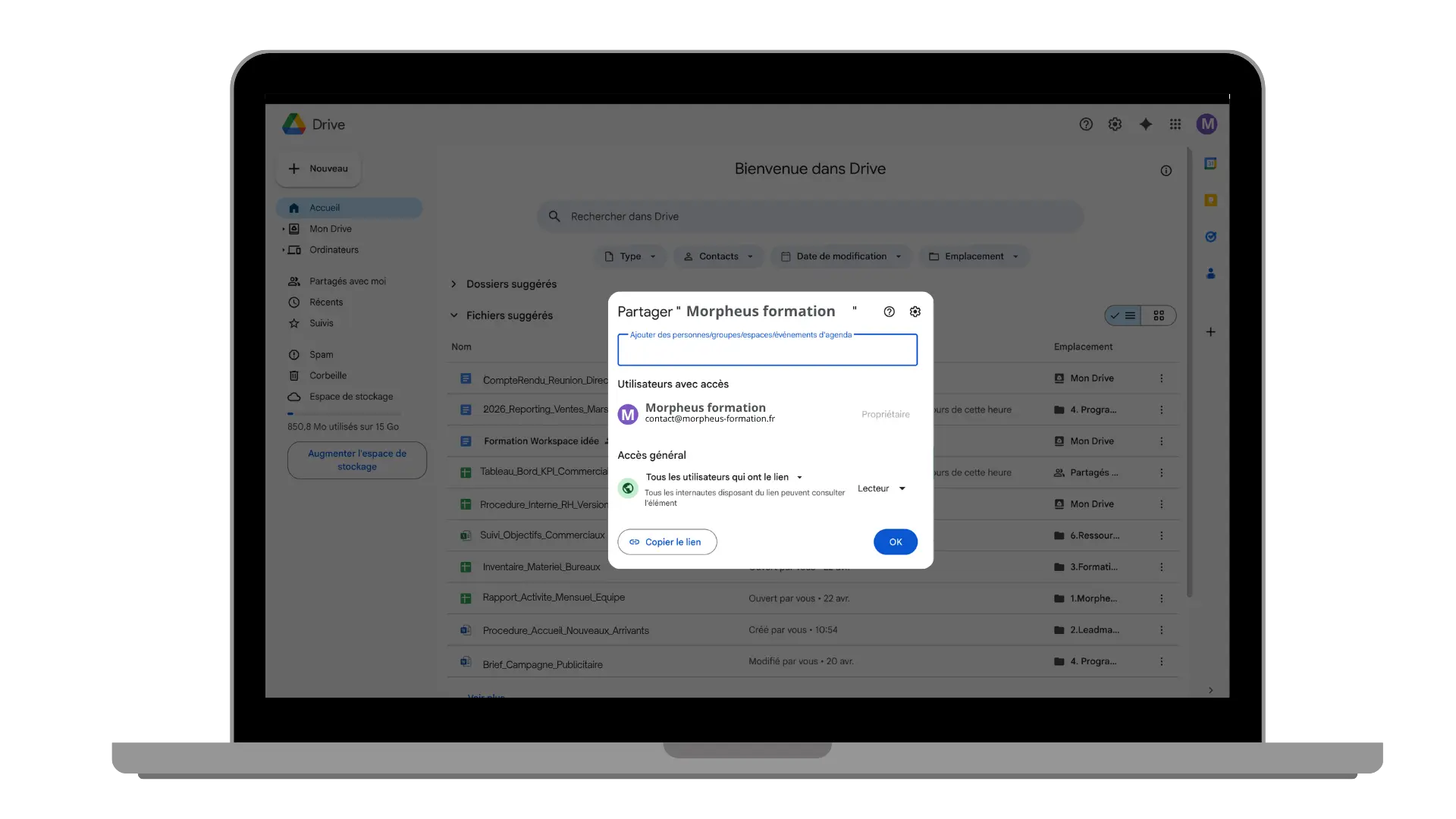 Formation google drive partager des dossiers professionnels