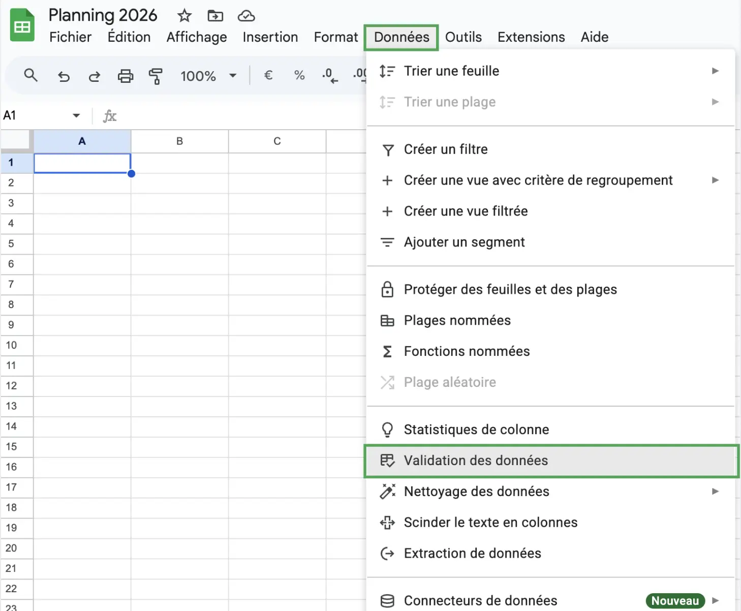calendrier google sheets planning