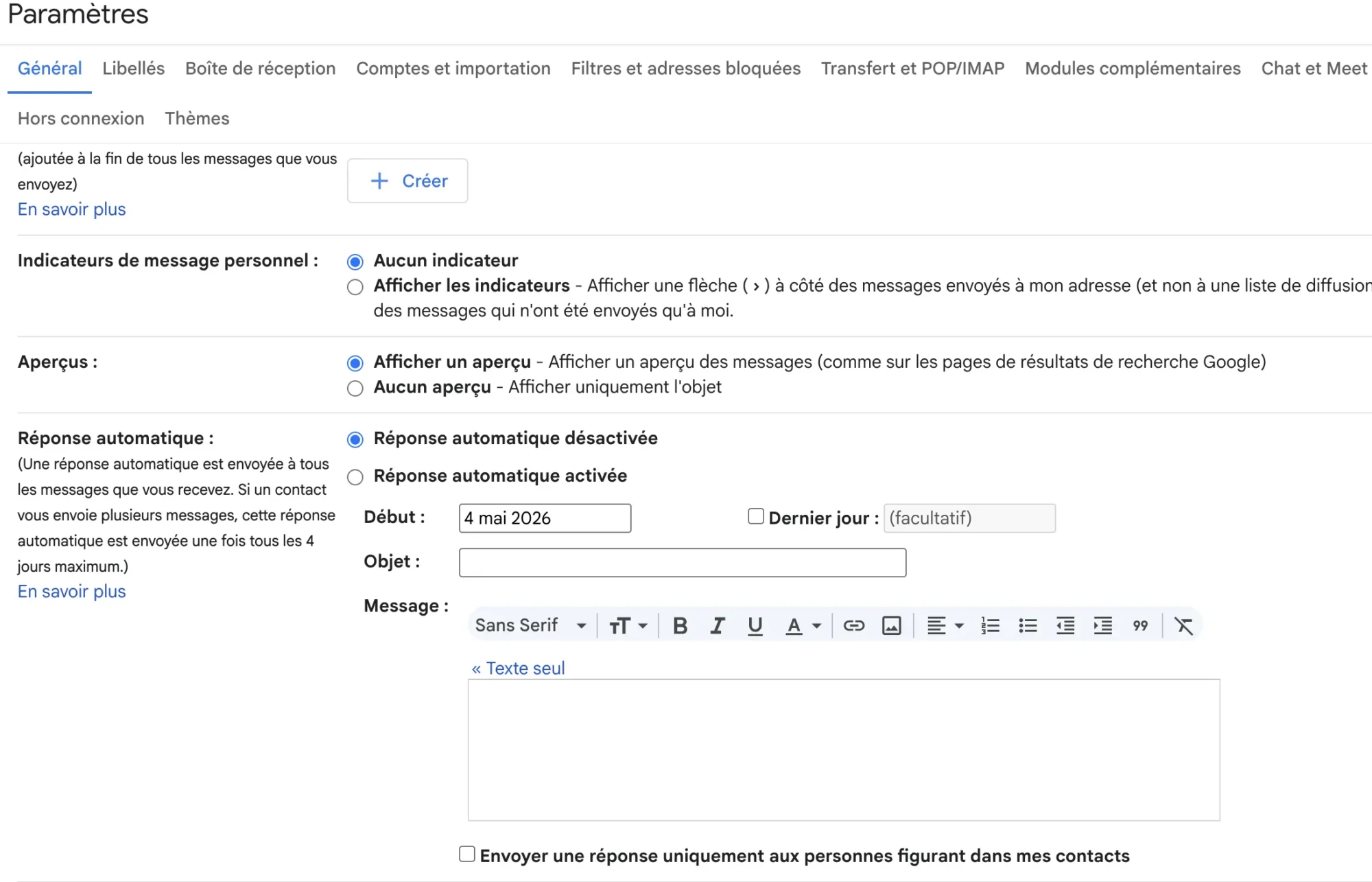 formation gmail activer la réponse automatisée