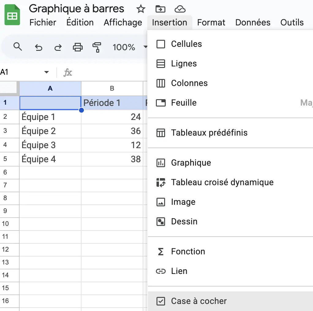 case à cocher google sheets 