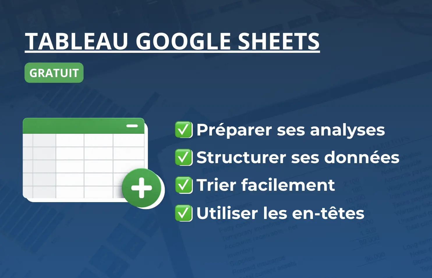 TABLEAU GOOGLE SHEETS COURS GRATUIT